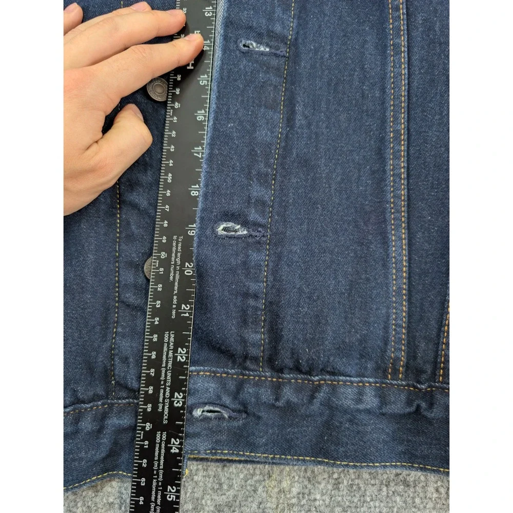 levis trucker cotton blue denim jacket coat mens size l dark wash outerwear